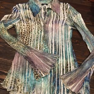 Komarov Multicolor Striped Animal Print Long Sleeve Blouse